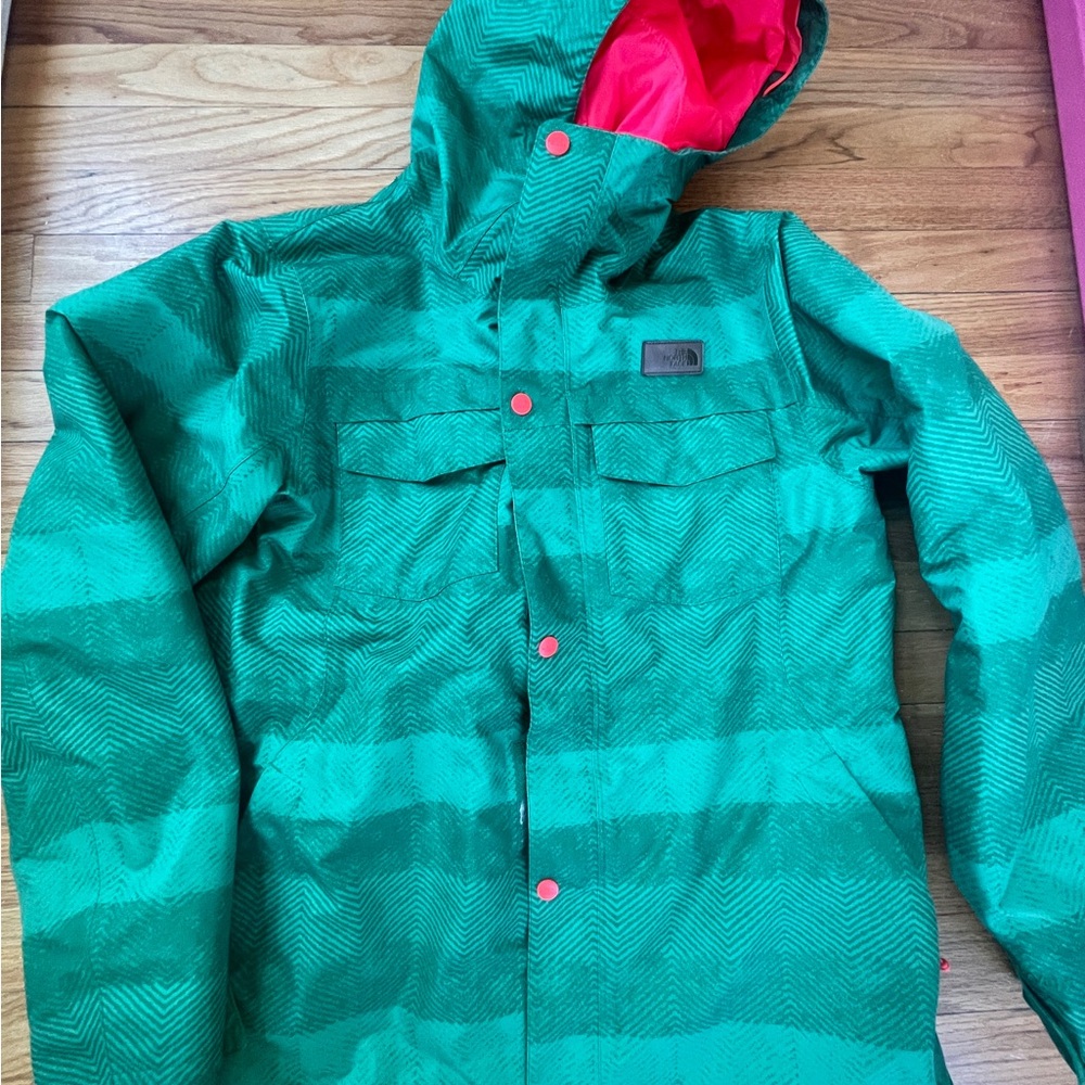Green women’s Jacket with Red Accents